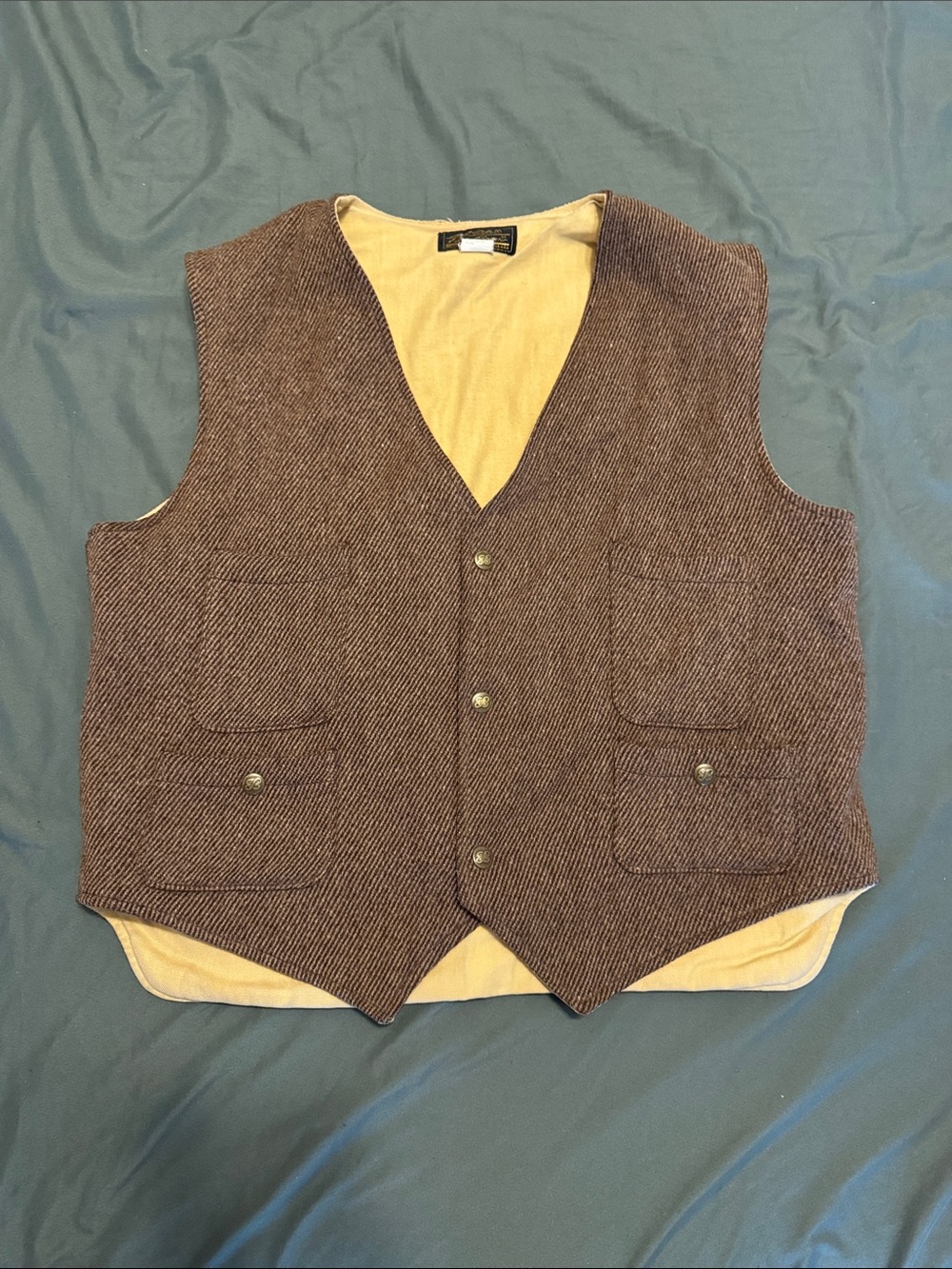Eddie Bauer Brown Herringbone Vest with Tan Lining
